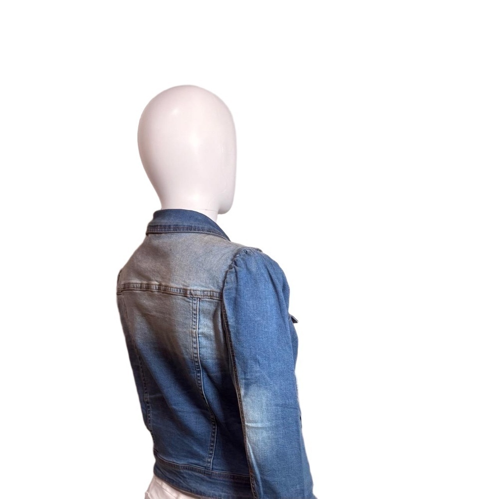 Vetinee Jacket Womens Cropped Blue Denim 3/4 Sleeve Puff Distressed Faded - Picture 3 of 16